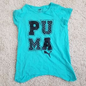Puma Girls Asymmetric Tee Logo Shirt Sz L EUC